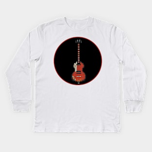 Tiled Pixel Violin Lefty Bass Guitar in a Black Circle Kids Long Sleeve T-Shirt